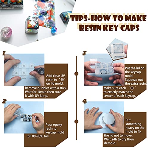 Keycaps Epoxy Resin Casting Molds Set for Mechanical Gaming Keyboard Polymer Clay Crafts 6 Silicone Trays with Key Puller FUNSHOWCASE