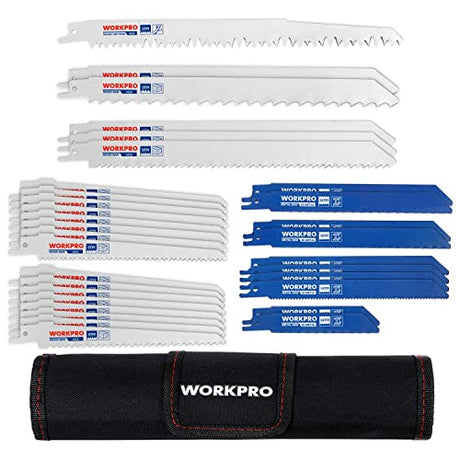 WORKPRO 32-Piece Reciprocating Saw Blade Set - Metal/Woodcutting Saw Blades, Pruner Saw Blades with Organizer Pouch WORKPRO