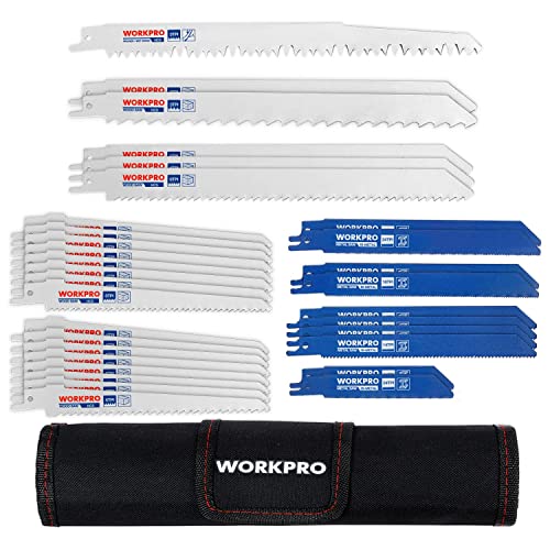 WORKPRO 32-Piece Reciprocating Saw Blade Set - Metal/Woodcutting Saw Blades, Pruner Saw Blades with Organizer Pouch - WoodArtSupply