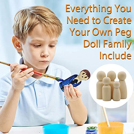 50 Pack Unfinished Wooden Peg Dolls, Abnaok Peg People, Doll Bodies, Wooden Figures, Decorative Peg Doll People for Kids DIY Art Craft, Painting, Peg Abnaok