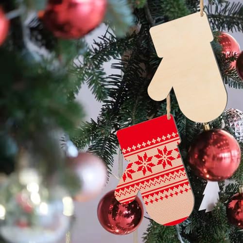 Christmas Mitten Wooden Christmas Blank Wood with Twines Art Unfinished Ornaments for Christmas Wedding Birthday Party Christmas Thanksgiving Day Zontween