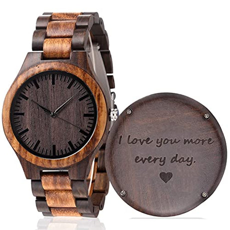 Fodiyaer Engraved Wood Watch for Boyfriend Men Husband Him As Personalized Anniversary Christmas Birthday Father Day Wooden Gifts Idea, Brown, I Love Fodiyaer