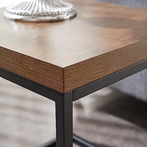 CENSI Walnut End Table | Side Table | Coffee Table | Nightstand, Modern Industrial Square Metal and Extra Thick Wood Tabletop (Dark Walnut)
