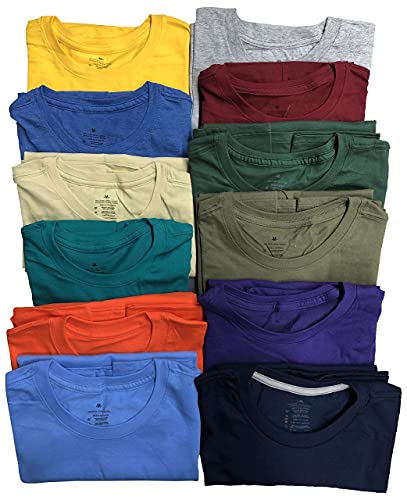 SOCKS'NBULK 12 Pack Mens Cotton Crew Neck Regular T-Shirts Bulk Short Sleeve Lightweight Tees Mix Colors, Size Large SOCKS'NBULK