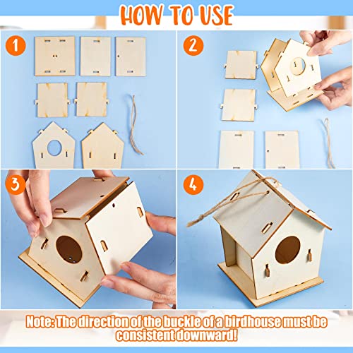 Juexica 30 Pcs Wooden Birdhouses, Unfinished Wood Bird Houses Arts and Crafts Kits Wooden Bird Houses to Paint for Kids DIY Craft