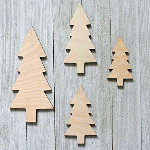 Set of 4 Trees Pine Forest Unfinished Wood Cutout Shapes Ready to Paint Crafts - WoodArtSupply