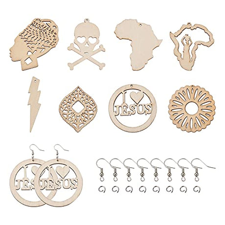 FASHEWELRY 80Pcs Unfinished Wooden Earrings Pendants Africa Shape Wood Earring Blank with 80Pcs Jump Rings & Earring Hooks for Jewelry Making FASHEWELRY