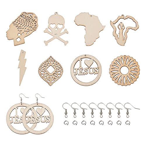 FASHEWELRY 80Pcs Unfinished Wooden Earrings Pendants Africa Shape Wood Earring Blank with 80Pcs Jump Rings & Earring Hooks for Jewelry Making - WoodArtSupply