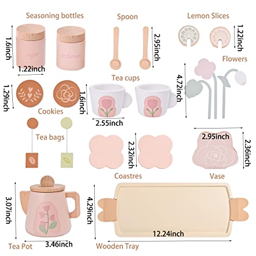 MONT PLEASANT Wooden Tea Set for Little Girls, Wooden Toys, Toddler Tea Set Toy, Play Kitchen Accessories Set, Montessori Toys, Kids Play Kitchen MONT PLEASANT