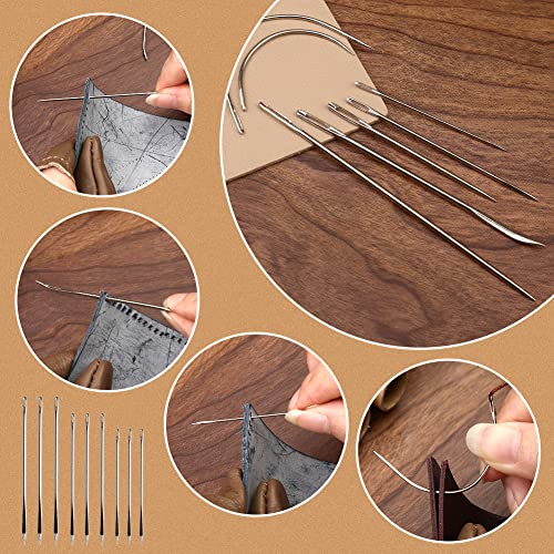 60 Pcs Leather Working Tools Leather Sewing Kit Leather Craft Tools with Storage Bag Stamping Tools Stitching Groover Waxed Thread Prong Punch for JUPEAN