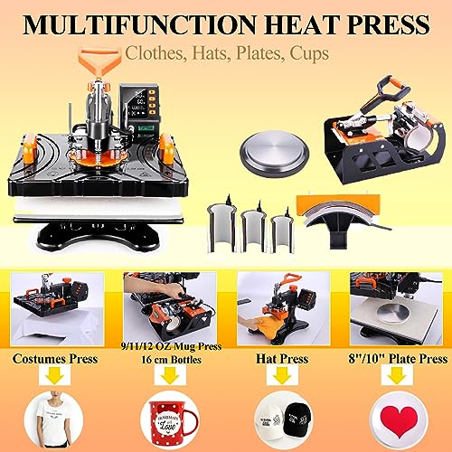 Heat Press Machine for T Shirts 12x15, 8 in 1 Heat Press, 850W Sublimation Machine, 360° Rotation Swing-Away Plate Heatpress, DIY Tumbler Heat Press, - WoodArtSupply