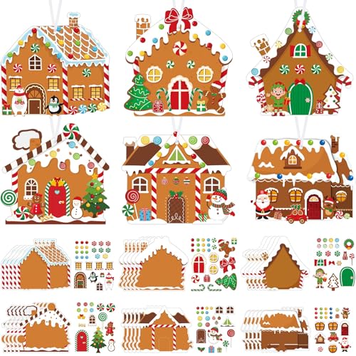 Pasimy 48 Pcs Christmas Crafts Kits for Kids Christmas Gingerbread House Crafts DIY Christmas Tree Ornament Kit Make Your Own Gingerbread House Craft Pasimy