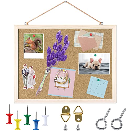 Cork Board Bulletin Board - 15.7 X 12 Inches Vision Board Wood Frame Corkboard Message Board Wall Mounted Pin Board for School, Home & Office (with FEBSNOW