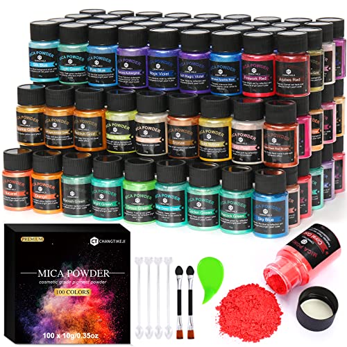 CHANGTIKEJI Mica Powder ，100 Colors - 10g/Bottle of Natural Pigment for Epoxy Resin，Lip Gloss，Eye Shadow,Car Freshies,Dye,Soap Making,Nail CHANGTIKEJI