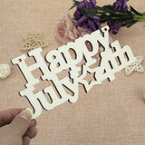3pcs Happy 4th of July Letter Wood Sign American Star Patriotic Hanging Wooden Plaque DIY Craft Project with Ropes for Memorial Day Veterans Day JANOU