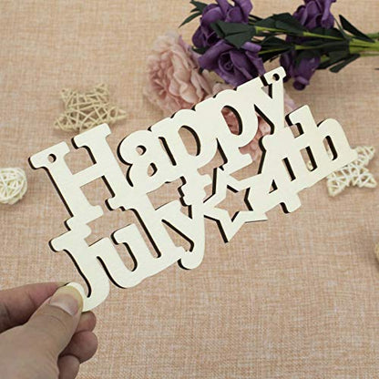 3pcs Happy 4th of July Letter Wood Sign American Star Patriotic Hanging Wooden Plaque DIY Craft Project with Ropes for Memorial Day Veterans Day - WoodArtSupply