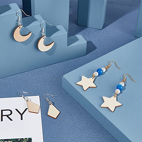 PH PandaHall 160pcs 8 Styles Undyed Wood Pendants Small Natural Star Moon Shapes for Earring Necklace Jewelry DIY Craft Making Tree Ornaments Hanging PH PandaHall