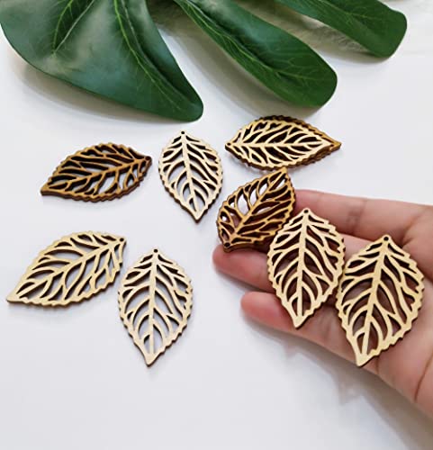 30pcs Wood Leaf Cut Out Earring Blanks, DIY Unfinished Laser Cut Natural Wood Earrings Blank for Jewelry Makers Supplies and Crafting (2'') XIAOYUE