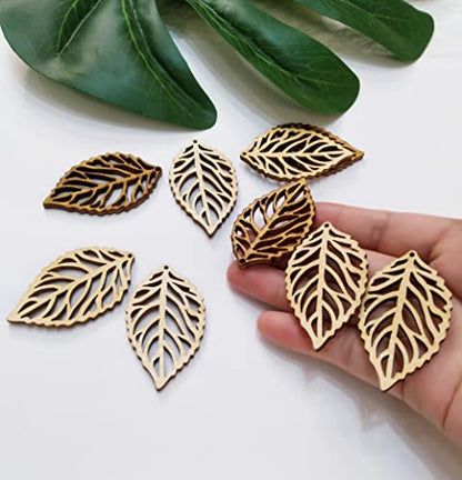 30pcs Wood Leaf Cut Out Earring Blanks, DIY Unfinished Laser Cut Natural Wood Earrings Blank for Jewelry Makers Supplies and Crafting (2'') - WoodArtSupply