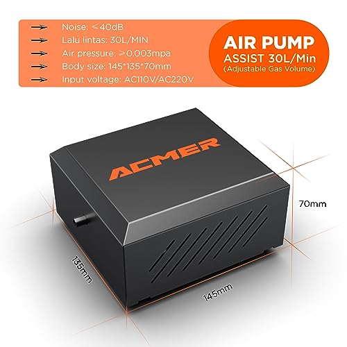 ACMER Air Assist for Laser Cutter and Engraver,Air Assist Pump Kit with Adjustable 30L/Min,for CNC Cutting and Laser Engraving,Remove Smoke and