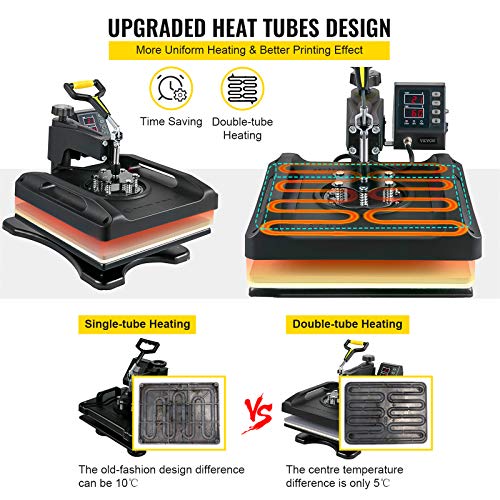 VEVOR Upgraded Heat Press Machine - 8 in 1 Heat Press 15x15, 360° Swing Away Heat Press for Sublimation, DIY T-Shirts/Hats/Mugs/Heat Transfer