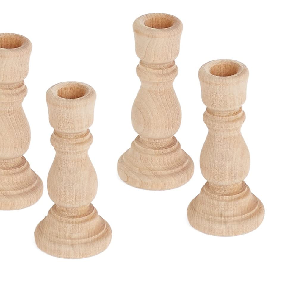 Unfinished Natural Wood Candle Sticks Set by Factory Direct Craft - Set of 12 Wooden Candle Holders for DIY Crafts and Decorating Made in USA (Sizes Factory Direct Craft