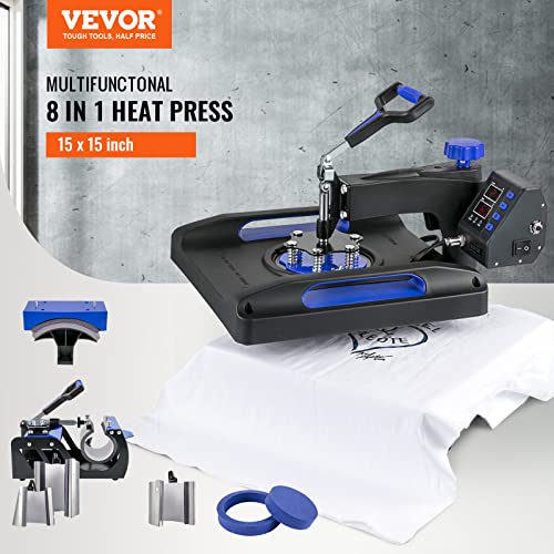 VEVOR Heat Press Machine 8 in 1 Combo Heat Press 15 x 15 Inch Heat Transfer Machine 360-Degree Swing Away Digital Shirt Printing Multifunction VEVOR