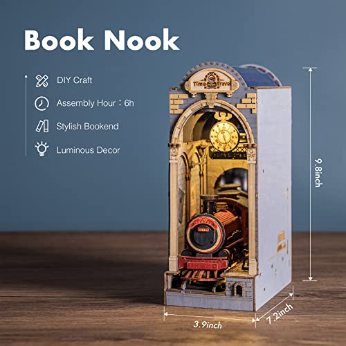 Rolife DIY Book Nook Kit 3D Wooden Puzzle, Bookshelf Insert Decor with LED DIY Bookend Diorama Miniature Kit Crafts Hobbies Gifts for Adults/Teens Rolife