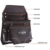 FUERI Leather Tool Pouch for Carpenters 10 Pocket Framers Belt Bag | High Gauge Premium Oil Tanned Leather Construction Maintenance Organizer Tool FUERI