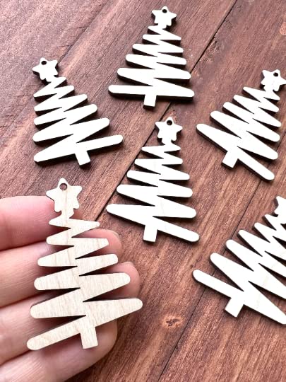 12 Pieces (Many Size Options) Smooth Unfinished Wood Xmas Tree Laser Cutout Dangle Earring Jewelry Blanks Charms Ornaments Shape Crafts Made in Texas Texan Wood Crafts