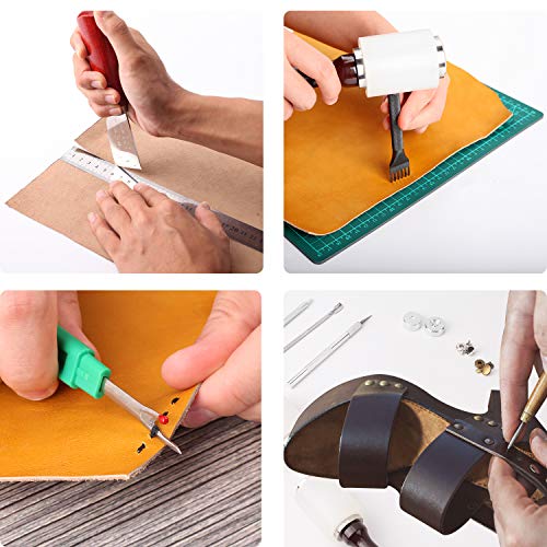 Dorhui Leather Craft Tools Kit, Leather Working Tools and Supplies for Christmas Gift Leather Craft Stamping Tool Waxed Thread Groover Awl Stitching - WoodArtSupply