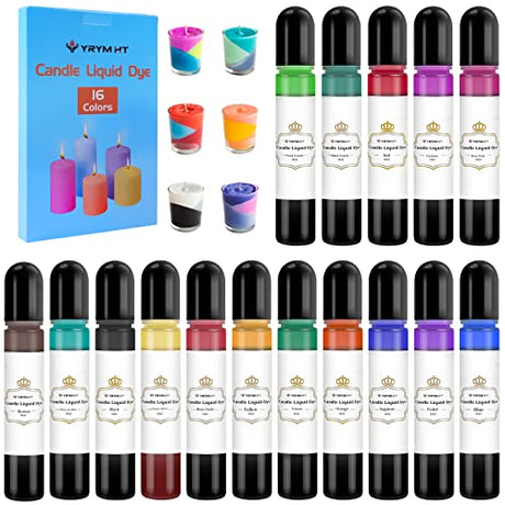 YRYM HT Candle Dye - 16 Popular Colors, Liquid Color Dye for Candle Making, Safe and Natural （16 Bottle） YRYM HT