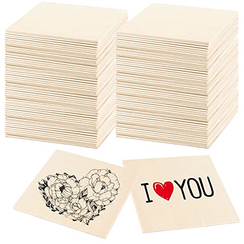 ZEONHEI 150 Pieces 4 x 4 Inch Unfinished Wood Pieces, Blank Wooden Squares for Crafts, Scrabble Tiles Letters, Painting, Cup Coasters, Home