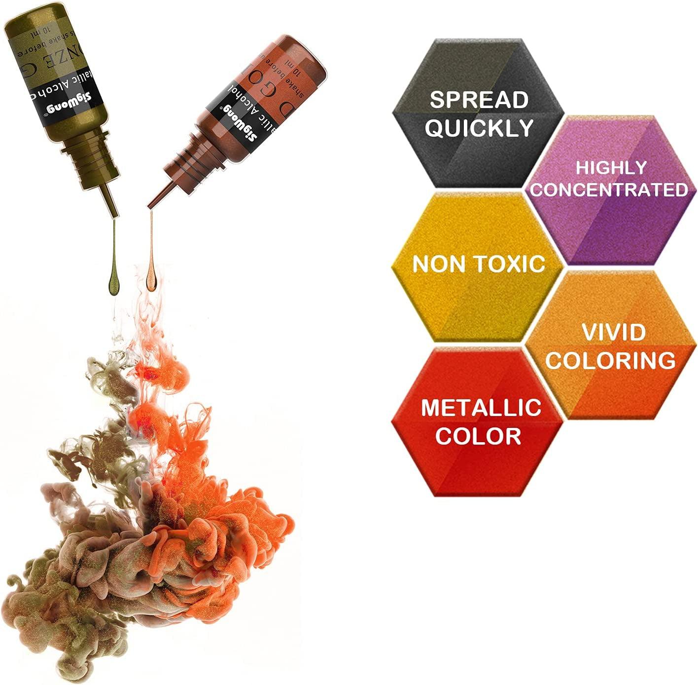 Metallic Alcohol Ink Set - 24 Metal Color Alcohol-Based Ink, Shimmer Mixatives Epoxy Resin Paint Colour Dye Great for Resin Petri Dish, Yupo, WoodArtSupply