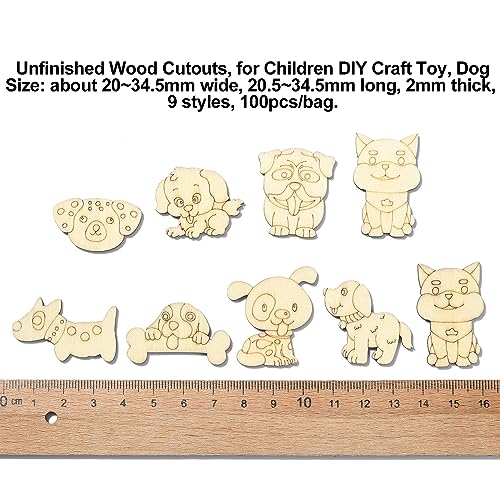 LiQunSweet 100 Pcs 9 Styles Random Animal Dog Puppy Blank Wooden Slices Charms Unfinished Wood Cutouts for Children Girl Boy DIY Craft Toy Painting - WoodArtSupply