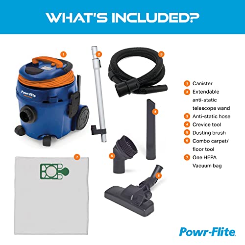 Powr-Flite Newton Compact Vacuum Cleaner Canister with HEPA Filtration, Portable Vacuum for Hardwood Floors and Rugs, PV610-Q10-U Powr-Flite