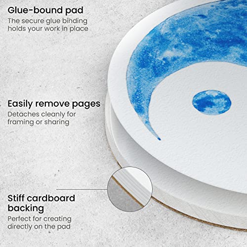 Arteza Watercolor Paper, 7-Inch Diameter, 20 Round Sheets, 140-lb Drawing Pad for Painting and Sketching, Art Supplies for Mixed Media and Watercolor ARTEZA