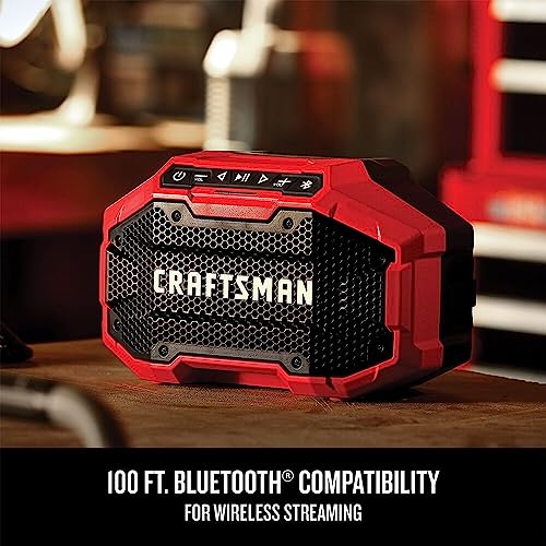 CRAFTSMAN V20 Wireless Portable Bluetooth Speaker, Tool Only (CMCR001B), Red Craftsman