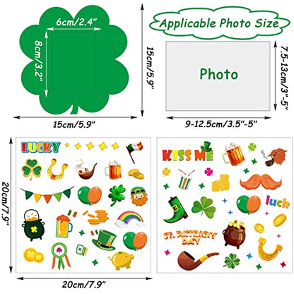 chiazllta 32 Packs St. Patrick's Day Picture Frame Craft Kits for Kids, Ireland DIY Shamrock Craft Holiday Art Favor Home Class Game Activities for