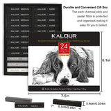 KALOUR 24 Pro Charcoal Drawing Set - Soft,Medium,Hard Charcoal and White Charcoal - Charcol Sticks for Drawing Sketching Shading - Art Supplies Gift KALOUR