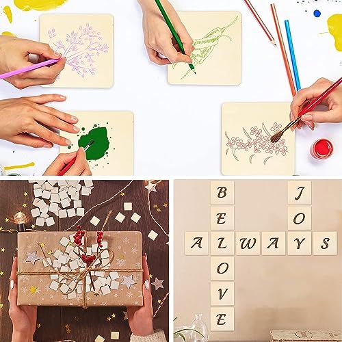 140 PCS Unfinished Wood Pieces, 2 Inch, 3inch, 4 Inch Blank Natural Wood Square, 2.5 MM Thin Wood Squares for Crafts, DIY Painting, Wood Burning,