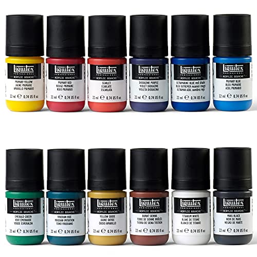 Liquitex Professional Acrylic Gouache Paint, 12 x 22ml (0.74-oz), Essentials Set Liquitex