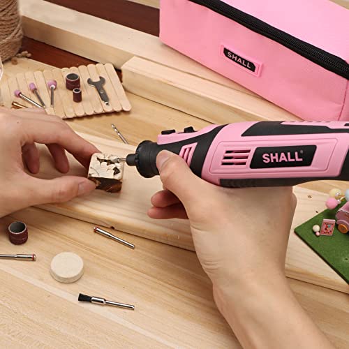 SHALL 8V Cordless Rotary Tool Kit, Pink Lightweight 2.5 Ah Battery Rechargeable Rotary Tool w/ 121 Accessories, 5-Speed Power Rotary Tool for SHALL