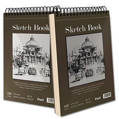 9" x 12" Sketch Book, Top Spiral Bound Sketch Pad, 2 Packs 100-Sheets Each (68lb/100gsm), Acid Free Art Sketchbook Artistic Drawing Painting Writing - WoodArtSupply