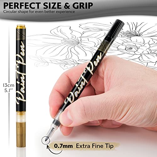 Stylo 4 Count Acrylic Metallic Pens - Black, Gold, Silver And White Paint Pens - Fine Tip Permanent Acrylic Metallic Paint Markers for Rock Painting, Stylo