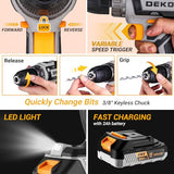 Cordless Drill Tool Kit Set: 20V Power Drill Tool Box with Battery Electric Drill Driver for Men Home Hand Repair Basic Toolbox Tools Sets Drills DEKOPRO