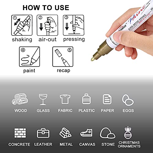 Permanent Paint Markers Pens - 3 Pack White Oil Based Paint Pens, Medium Tip, Quick Drying and Waterproof Marker Pen for Metal, Rock, Wood, Fabric,