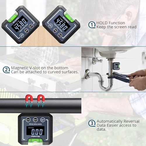 ALLmeter 0-360°(4 * 90°) Digital Angle Finder Level Magnetic Electronic Gauge Inclinometer Protractor Tool with Bubble Level and Magnetic Base LCD - WoodArtSupply