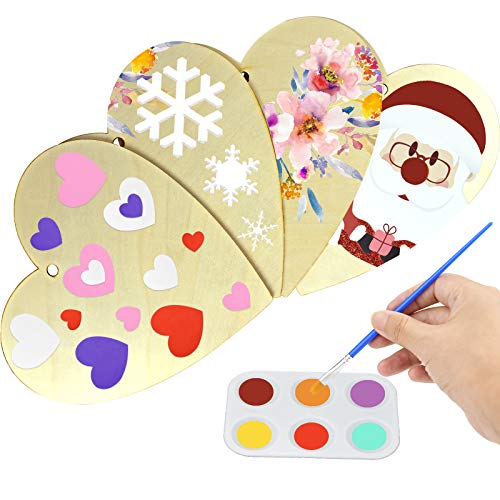 obmwang 4 Pieces Natural Wooden Hearts 11.5 x 11Inch, Large Wood Heart Slices Unfinished Predrilled Wood Hearts Ornaments for Valentine's Day Wedding obmwang