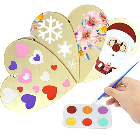 obmwang 4 Pieces Natural Wooden Hearts 11.5 x 11Inch, Large Wood Heart Slices Unfinished Predrilled Wood Hearts Ornaments for Valentine's Day Wedding obmwang